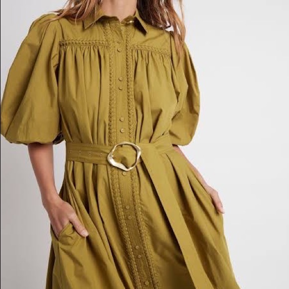🛑 SOLD 🛑 AJE Casablanca Puff Sleeve Shirt Dress Olive • Size 4 • RRP $495 - Picture 2 of 14